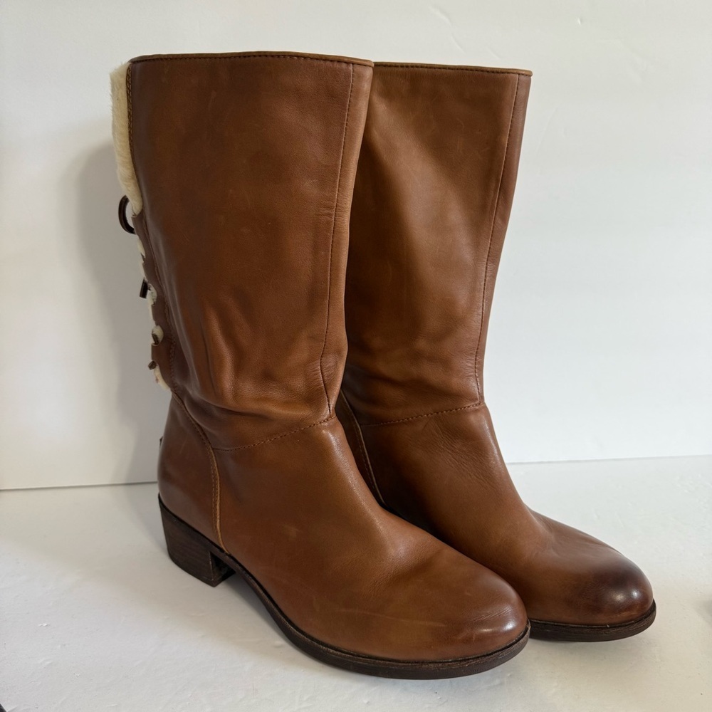 Ugg Cary Leather Mid Calf Pull On Heeled Boots Women’s Size 8.5